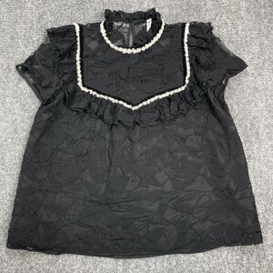 Zara Top Womens Medium Trafaluc Collection Black Lace Overlay High Neck Boho